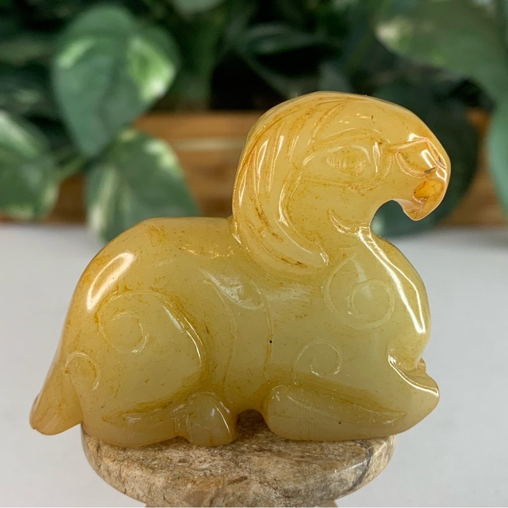 Chinese Yellow Jade Ram Figurine Carved Mythical Beast Auspicious Animal Statue